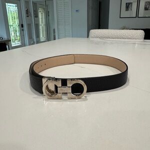 Salvatore Ferragamo Reversible Leather Belt with Silver Double-Gancini Buckle